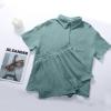 imageFlygo Womens Casual 2 Piece Outfits Cotton Linen Sets Button Down Oversized Shirt Shorts 2025 Pajama Lounge Beach SetBlue Grey