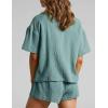 imageFlygo Womens Casual 2 Piece Outfits Cotton Linen Sets Button Down Oversized Shirt Shorts 2025 Pajama Lounge Beach SetBlue Grey