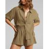 imageFlygo Womens Casual 2 Piece Outfits Cotton Linen Sets Button Down Oversized Shirt Shorts 2025 Pajama Lounge Beach SetDark Khaki