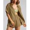 imageFlygo Womens Casual 2 Piece Outfits Cotton Linen Sets Button Down Oversized Shirt Shorts 2025 Pajama Lounge Beach SetDark Khaki