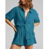 imageFlygo Womens Casual 2 Piece Outfits Cotton Linen Sets Button Down Oversized Shirt Shorts 2025 Pajama Lounge Beach SetDark Teal