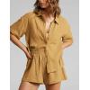 imageFlygo Womens Casual 2 Piece Outfits Cotton Linen Sets Button Down Oversized Shirt Shorts 2025 Pajama Lounge Beach SetGinger