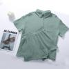 imageFlygo Womens Casual 2 Piece Outfits Cotton Linen Sets Button Down Oversized Shirt Shorts 2025 Pajama Lounge Beach SetGrey Green