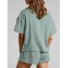 imageFlygo Womens Casual 2 Piece Outfits Cotton Linen Sets Button Down Oversized Shirt Shorts 2025 Pajama Lounge Beach SetGrey Green