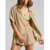 imageFlygo Womens Casual 2 Piece Outfits Cotton Linen Sets Button Down Oversized Shirt Shorts 2025 Pajama Lounge Beach SetKhaki