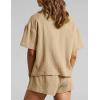 imageFlygo Womens Casual 2 Piece Outfits Cotton Linen Sets Button Down Oversized Shirt Shorts 2025 Pajama Lounge Beach SetKhaki