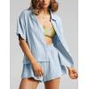 imageFlygo Womens Casual 2 Piece Outfits Cotton Linen Sets Button Down Oversized Shirt Shorts 2025 Pajama Lounge Beach SetLight Blue