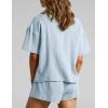 imageFlygo Womens Casual 2 Piece Outfits Cotton Linen Sets Button Down Oversized Shirt Shorts 2025 Pajama Lounge Beach SetLight Blue