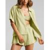 imageFlygo Womens Casual 2 Piece Outfits Cotton Linen Sets Button Down Oversized Shirt Shorts 2025 Pajama Lounge Beach SetLight Green