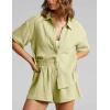 imageFlygo Womens Casual 2 Piece Outfits Cotton Linen Sets Button Down Oversized Shirt Shorts 2025 Pajama Lounge Beach SetLight Green