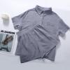 imageFlygo Womens Casual 2 Piece Outfits Cotton Linen Sets Button Down Oversized Shirt Shorts 2025 Pajama Lounge Beach SetLight Grey
