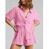 imageFlygo Womens Casual 2 Piece Outfits Cotton Linen Sets Button Down Oversized Shirt Shorts 2025 Pajama Lounge Beach SetLight Pink