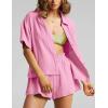 imageFlygo Womens Casual 2 Piece Outfits Cotton Linen Sets Button Down Oversized Shirt Shorts 2025 Pajama Lounge Beach SetLight Pink