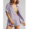 imageFlygo Womens Casual 2 Piece Outfits Cotton Linen Sets Button Down Oversized Shirt Shorts 2025 Pajama Lounge Beach SetLight Purple