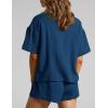imageFlygo Womens Casual 2 Piece Outfits Cotton Linen Sets Button Down Oversized Shirt Shorts 2025 Pajama Lounge Beach SetNavy
