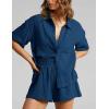 imageFlygo Womens Casual 2 Piece Outfits Cotton Linen Sets Button Down Oversized Shirt Shorts 2025 Pajama Lounge Beach SetNavy