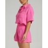 imageFlygo Womens Casual 2 Piece Outfits Cotton Linen Sets Button Down Oversized Shirt Shorts 2025 Pajama Lounge Beach SetPink