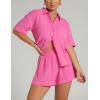 imageFlygo Womens Casual 2 Piece Outfits Cotton Linen Sets Button Down Oversized Shirt Shorts 2025 Pajama Lounge Beach SetPink