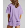 imageFlygo Womens Casual 2 Piece Outfits Cotton Linen Sets Button Down Oversized Shirt Shorts 2025 Pajama Lounge Beach SetPurple