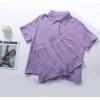 imageFlygo Womens Casual 2 Piece Outfits Cotton Linen Sets Button Down Oversized Shirt Shorts 2025 Pajama Lounge Beach SetPurple