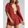 imageFlygo Womens Casual 2 Piece Outfits Cotton Linen Sets Button Down Oversized Shirt Shorts 2025 Pajama Lounge Beach SetRust