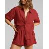 imageFlygo Womens Casual 2 Piece Outfits Cotton Linen Sets Button Down Oversized Shirt Shorts 2025 Pajama Lounge Beach SetRust