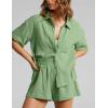 imageFlygo Womens Casual 2 Piece Outfits Cotton Linen Sets Button Down Oversized Shirt Shorts 2025 Pajama Lounge Beach SetSage Green