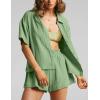 imageFlygo Womens Casual 2 Piece Outfits Cotton Linen Sets Button Down Oversized Shirt Shorts 2025 Pajama Lounge Beach SetSage Green
