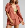 imageFlygo Womens Casual 2 Piece Outfits Cotton Linen Sets Button Down Oversized Shirt Shorts 2025 Pajama Lounge Beach SetSalmon