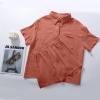 imageFlygo Womens Casual 2 Piece Outfits Cotton Linen Sets Button Down Oversized Shirt Shorts 2025 Pajama Lounge Beach SetSalmon