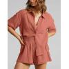 imageFlygo Womens Casual 2 Piece Outfits Cotton Linen Sets Button Down Oversized Shirt Shorts 2025 Pajama Lounge Beach SetSalmon