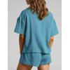 imageFlygo Womens Casual 2 Piece Outfits Cotton Linen Sets Button Down Oversized Shirt Shorts 2025 Pajama Lounge Beach SetSteel Blue