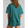 imageFlygo Womens Casual 2 Piece Outfits Cotton Linen Sets Button Down Oversized Shirt Shorts 2025 Pajama Lounge Beach SetTeal