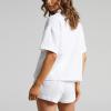 imageFlygo Womens Casual 2 Piece Outfits Cotton Linen Sets Button Down Oversized Shirt Shorts 2025 Pajama Lounge Beach SetWhite