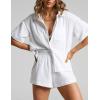 imageFlygo Womens Casual 2 Piece Outfits Cotton Linen Sets Button Down Oversized Shirt Shorts 2025 Pajama Lounge Beach SetWhite