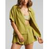 imageFlygo Womens Casual 2 Piece Outfits Cotton Linen Sets Button Down Oversized Shirt Shorts 2025 Pajama Lounge Beach SetYellow