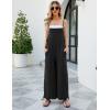 imageFlygo Womens Fashion Cotton Linen Overalls Loose Fit Sleeveless Straps Wide Leg Baggy Jumpsuit RompersBlack