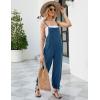 imageFlygo Womens Fashion Cotton Linen Overalls Loose Fit Sleeveless Straps Wide Leg Baggy Jumpsuit RompersBlue