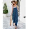 imageFlygo Womens Fashion Cotton Linen Overalls Loose Fit Sleeveless Straps Wide Leg Baggy Jumpsuit RompersBlue