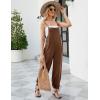 imageFlygo Womens Fashion Cotton Linen Overalls Loose Fit Sleeveless Straps Wide Leg Baggy Jumpsuit RompersBrown