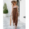 imageFlygo Womens Fashion Cotton Linen Overalls Loose Fit Sleeveless Straps Wide Leg Baggy Jumpsuit RompersBrown