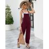 imageFlygo Womens Fashion Cotton Linen Overalls Loose Fit Sleeveless Straps Wide Leg Baggy Jumpsuit RompersBurgundy