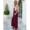imageFlygo Womens Fashion Cotton Linen Overalls Loose Fit Sleeveless Straps Wide Leg Baggy Jumpsuit RompersBurgundy