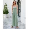 imageFlygo Womens Fashion Cotton Linen Overalls Loose Fit Sleeveless Straps Wide Leg Baggy Jumpsuit RompersCyan