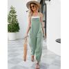 imageFlygo Womens Fashion Cotton Linen Overalls Loose Fit Sleeveless Straps Wide Leg Baggy Jumpsuit RompersCyan