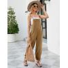 imageFlygo Womens Fashion Cotton Linen Overalls Loose Fit Sleeveless Straps Wide Leg Baggy Jumpsuit RompersDark Khaki