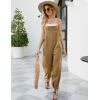 imageFlygo Womens Fashion Cotton Linen Overalls Loose Fit Sleeveless Straps Wide Leg Baggy Jumpsuit RompersDark Khaki