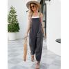 imageFlygo Womens Fashion Cotton Linen Overalls Loose Fit Sleeveless Straps Wide Leg Baggy Jumpsuit RompersGrey