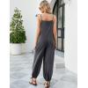 imageFlygo Womens Fashion Cotton Linen Overalls Loose Fit Sleeveless Straps Wide Leg Baggy Jumpsuit RompersGrey
