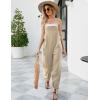 imageFlygo Womens Fashion Cotton Linen Overalls Loose Fit Sleeveless Straps Wide Leg Baggy Jumpsuit RompersLight Khaki